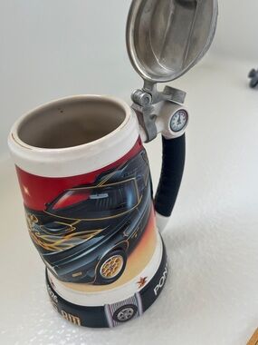 Budweiser Red and White Collectible Ceramic Stein with Pewter Lid